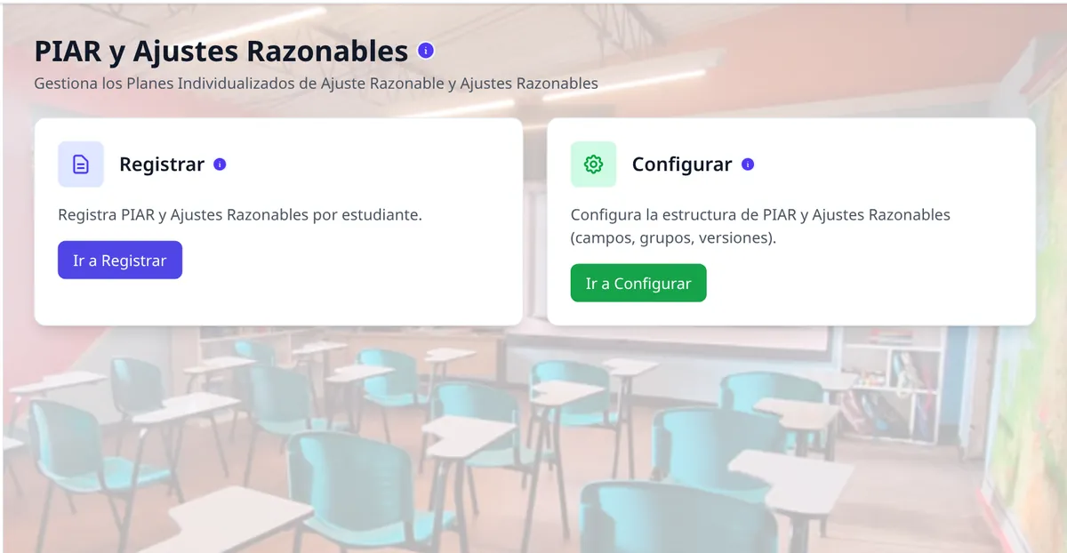 Pantalla de AKROS: PIAR y ajustes razonables