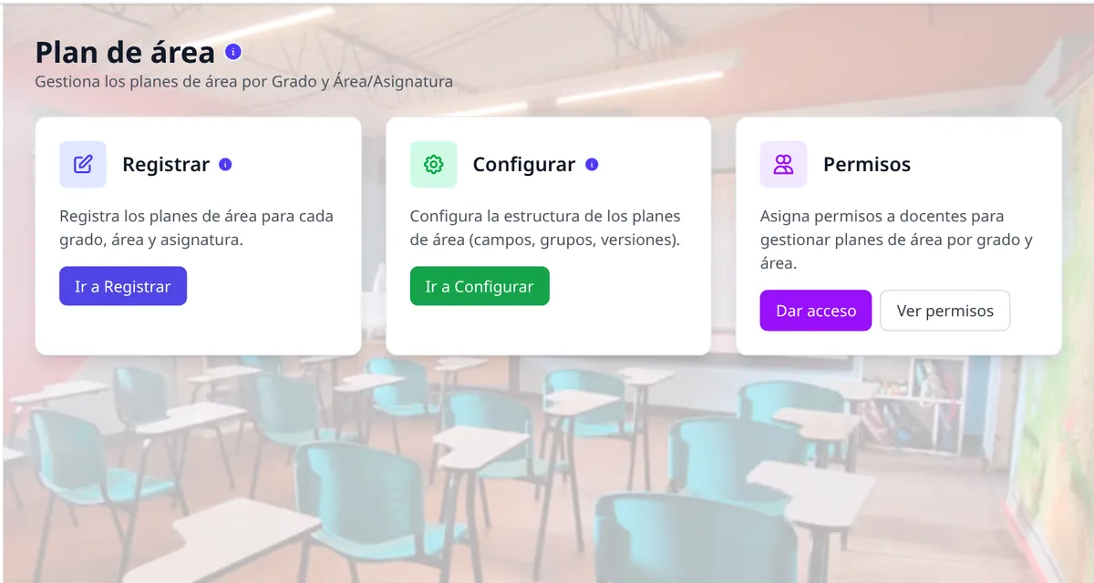 Pantalla de AKROS: Plan de área y registro de clases