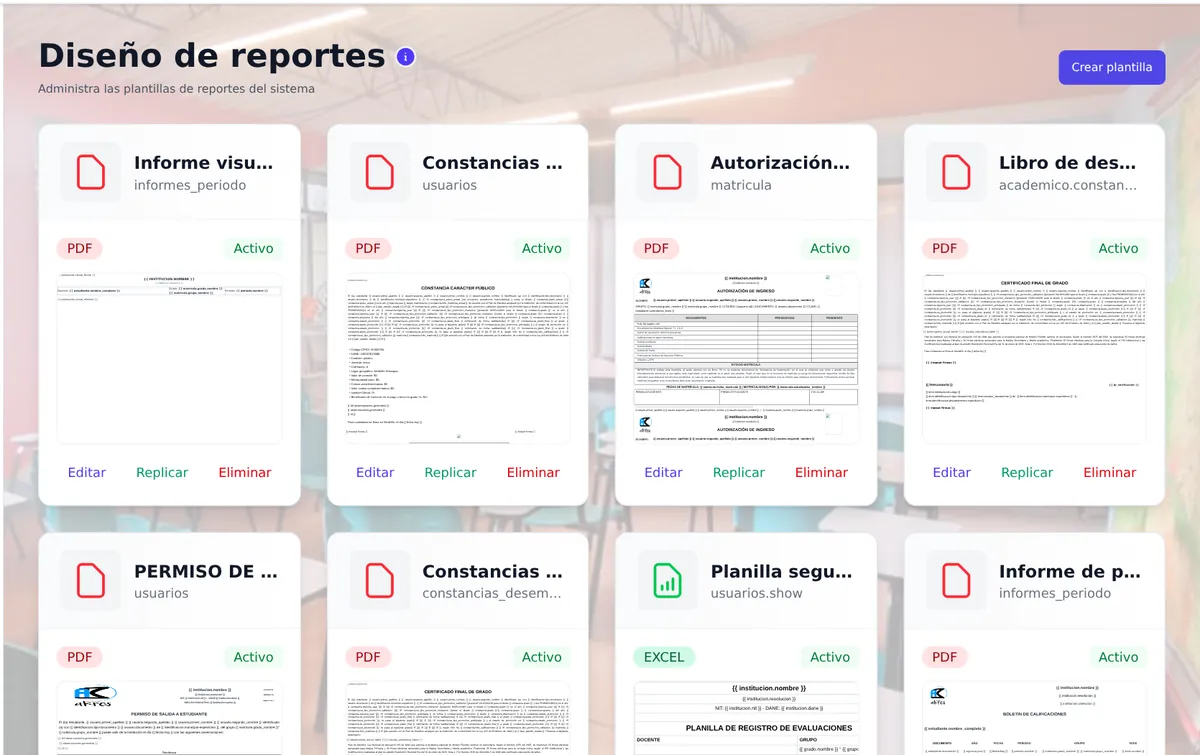 Pantalla de AKROS: Diseñador de reportes en PDF y Excel